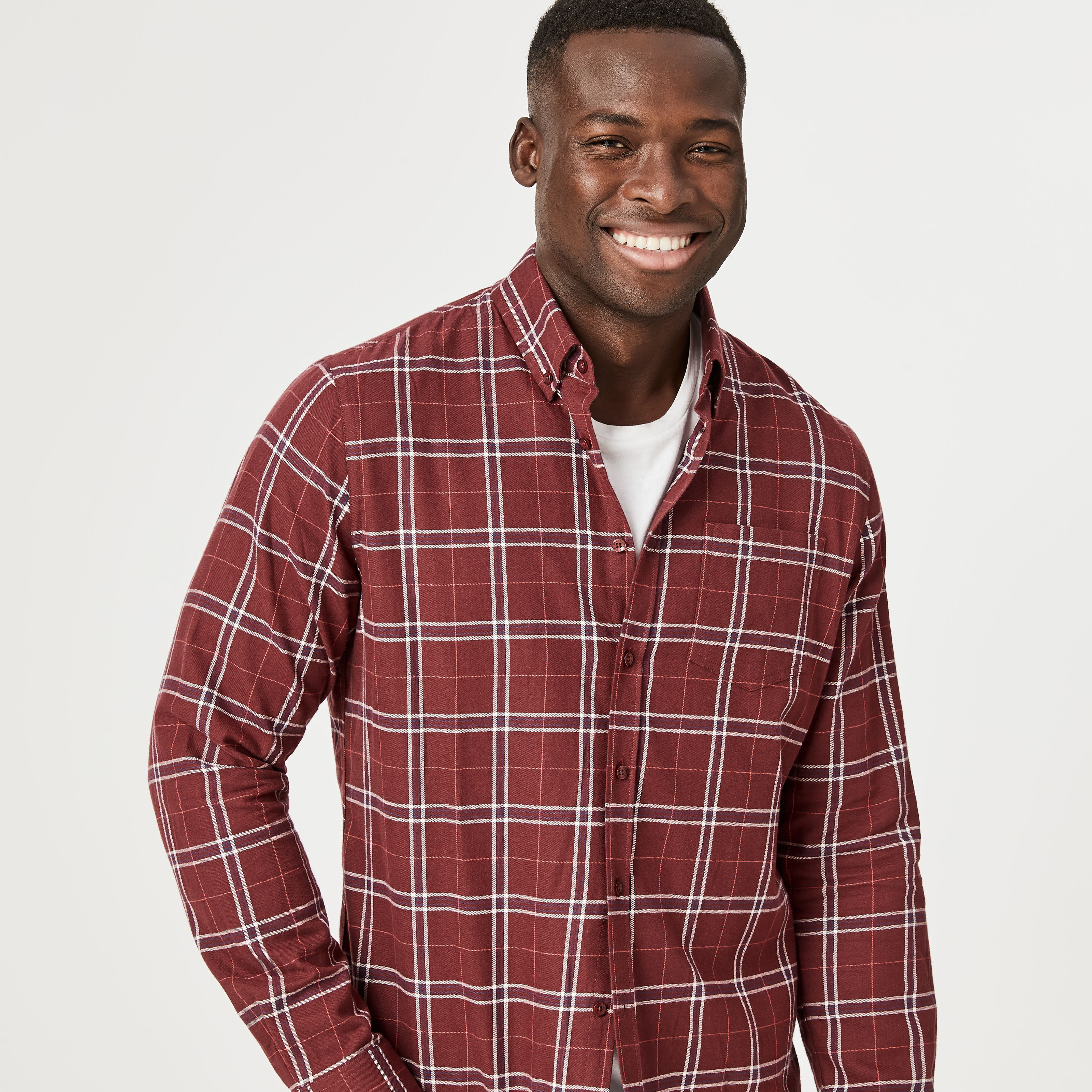 Zhongi Shirt - Burgundy/Navy - Ls Flannel Shirt Casual Check